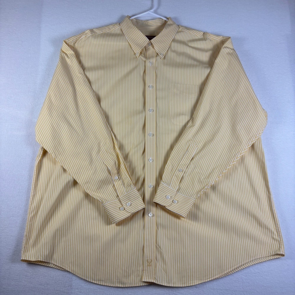 Rochester Mens‎ 2X Button Down Shirt Yellow White Striped Long Sleeve Cotton